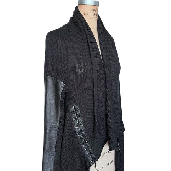 MAJE Black Knit Cardigan with Leather Sleeves Size S - Picture 2 of 8